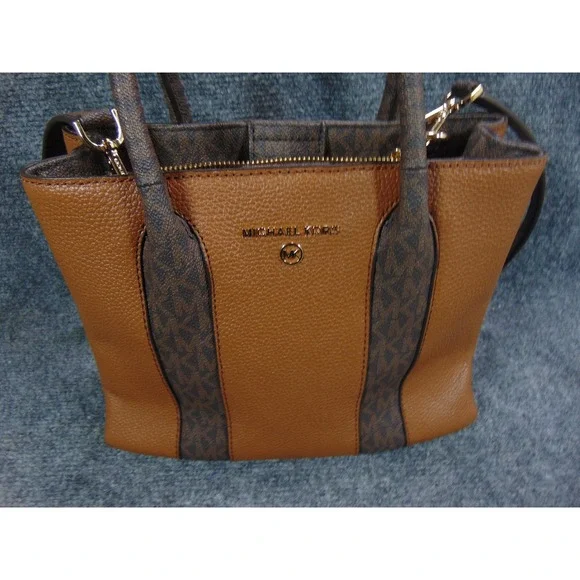 Michael Kors Mercer Small Satchel Bag Brown Monogram Pebble Leather - Picture 2 of 16